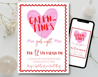 Galentines Day Invitation, Galentines Girls Night invite, Galentine Party Invite, Be My Galentine Invite, Instant Download Galentine, Mobile