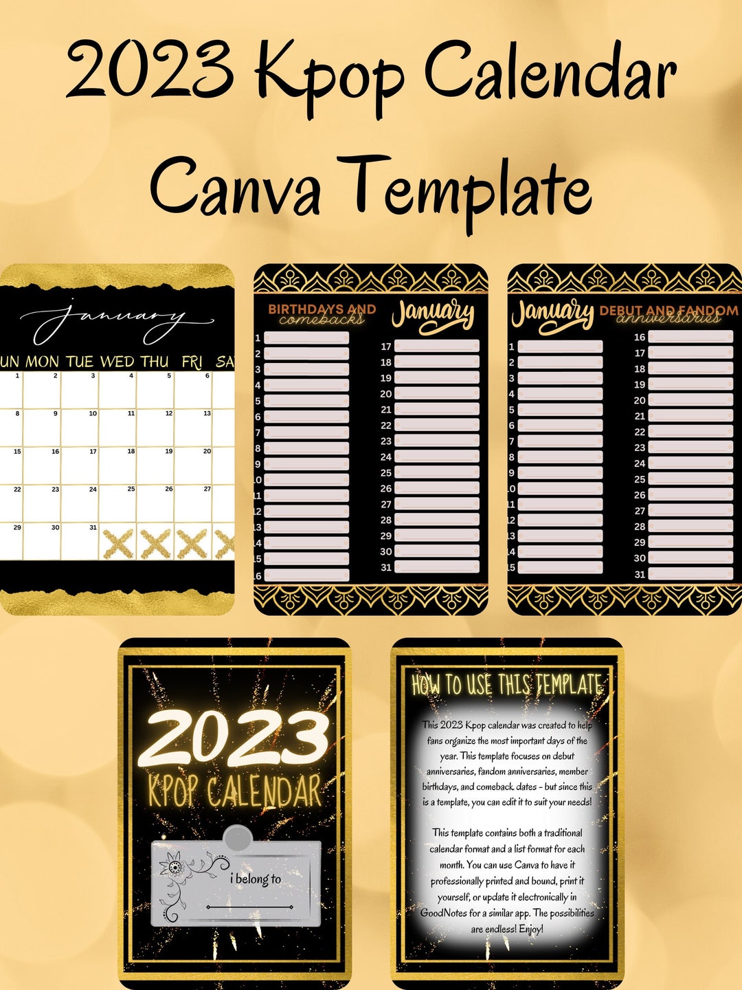Canva Template 2023 Kpop Calendar Track Kpop Birthdays Etsy