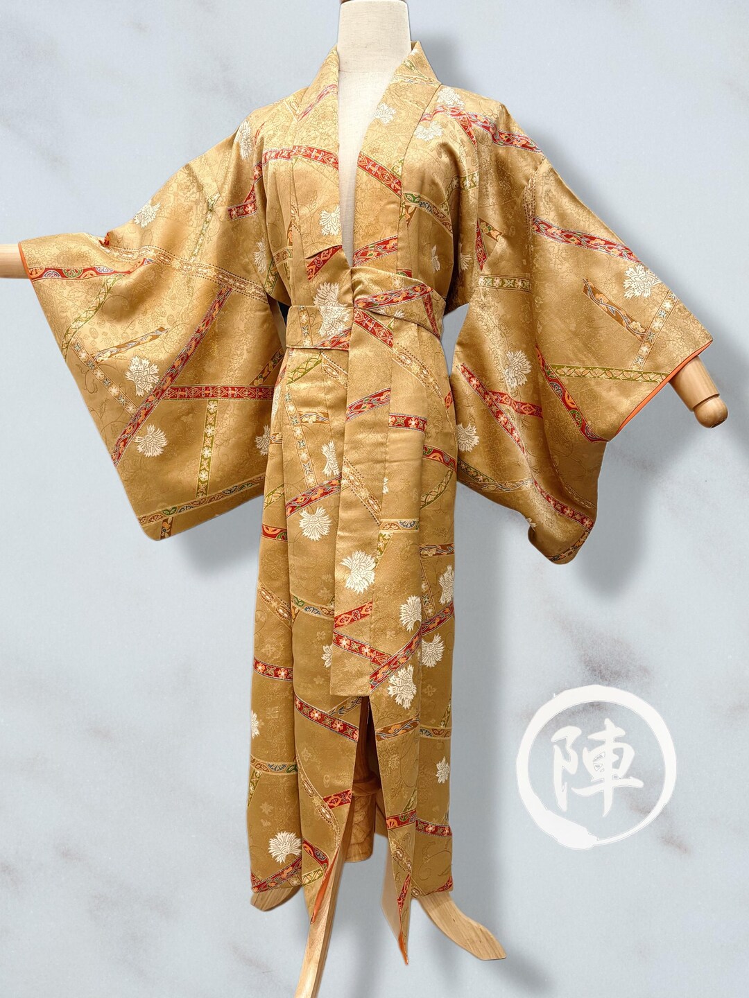 Upcycled Old Robe Upcycled Kimono 2-way Gown Dress – Vintage Japanese Silk Robe – Gold ...