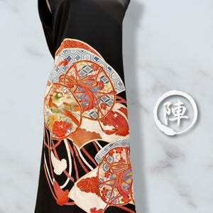 Upcycled Vintage Kimono Tunic Dress – Mandarin Ducks, Floral Roundels & Gold Couching Embroidery Black Silk Handmade in Kyoto One of a kind
