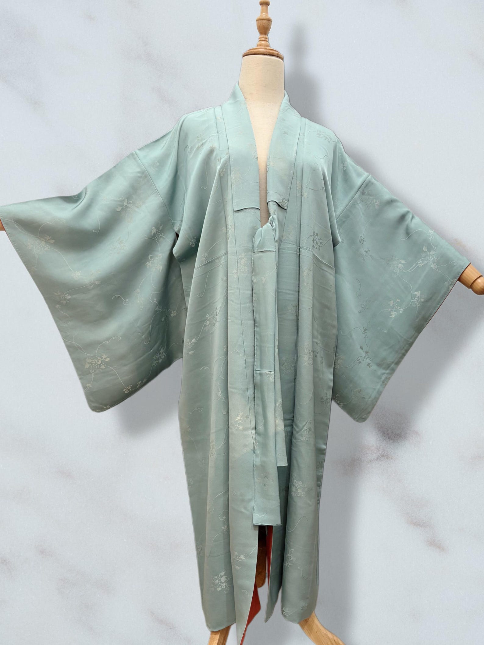 Upcycled Old Robe Upcycled Kimono Gown Dress – Vintage Japanese Silk – Soft Mint Green ...