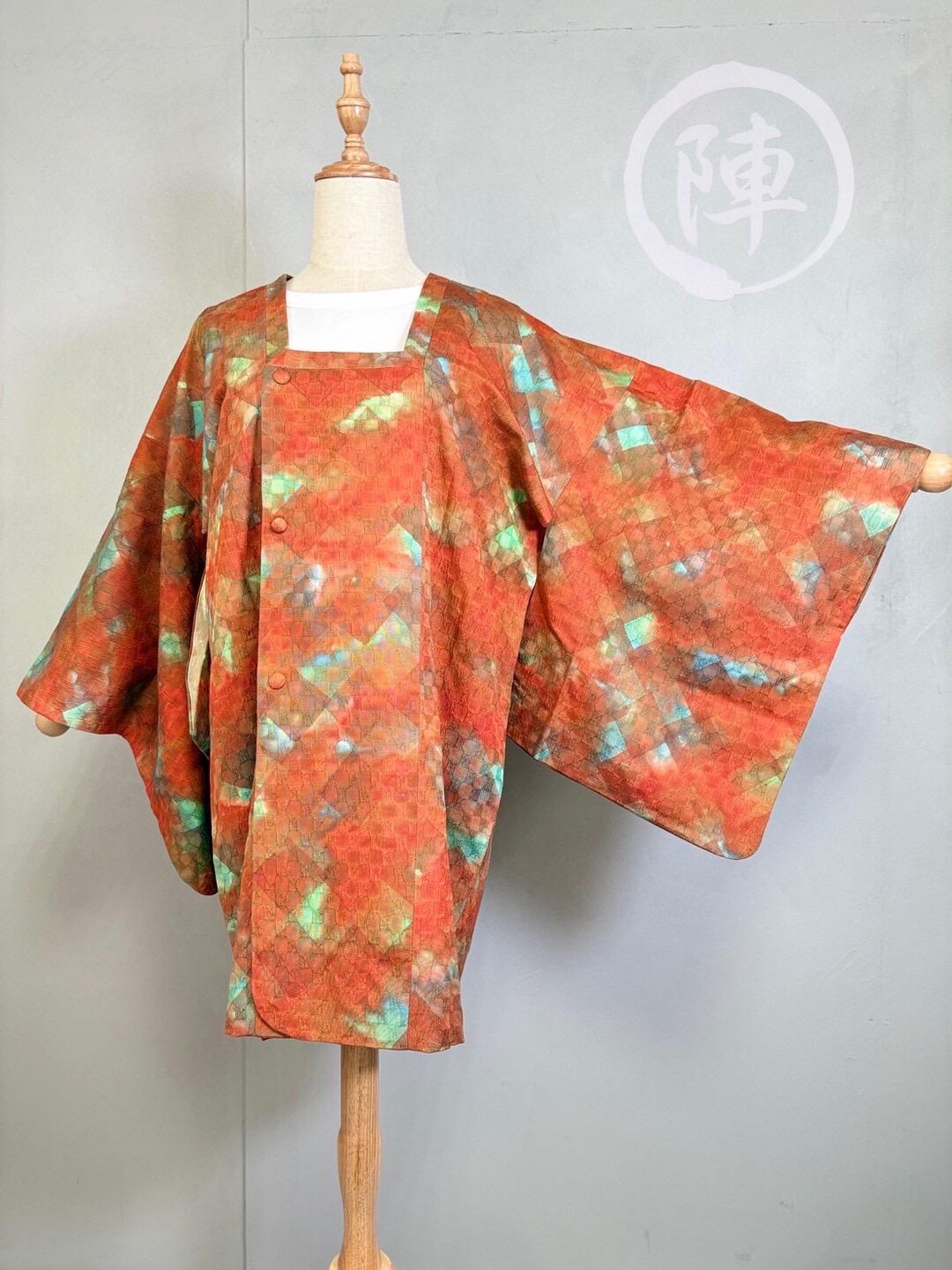 Z80 Vintage Japanese Michiyuki Coat – Rust‑orange & Aqua