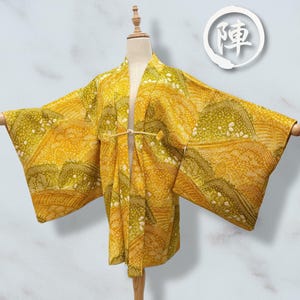 Vintage Shibori Silk Haori – Yellow & Olive Gradient, Handcrafted Tie-Dye Kimono Jacket, One-of-a-Kind, Made in Kyoto Japan