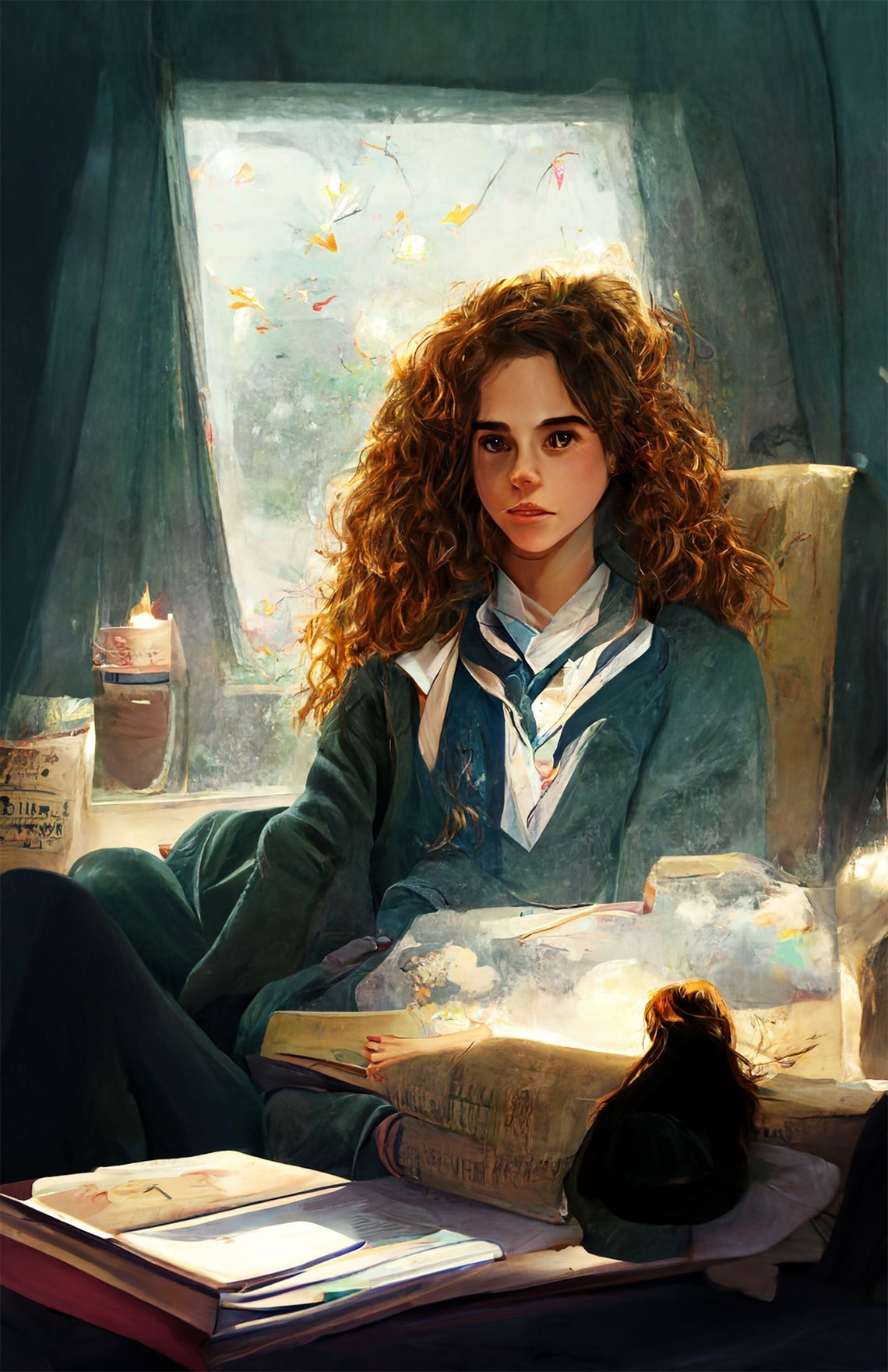Hermione Granger Studying Inspired Print - Etsy