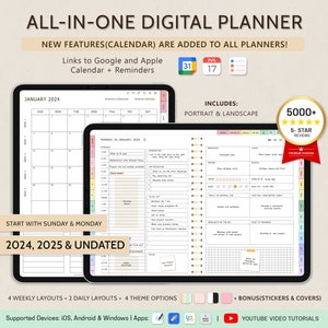 Digital Planner 2024 2025 & Undated, Goodnotes Planner, Daily Planner, Weekly Planner, Monthly Planner,  iPad Planner, Notability Planner