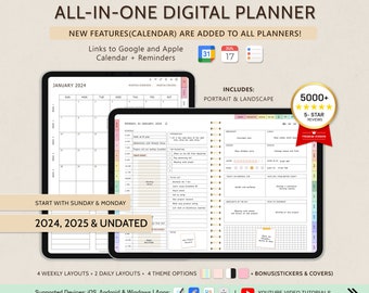 Digital Planner 2024 2025 & Undated, Goodnotes Planner, Daily Planner, Weekly Planner, Monthly Planner,  iPad Planner, Notability Planner