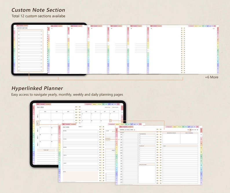 Digital Teacher Planner Midyear July 2026 to June 2027,   2026, 2027  + Undated Digital Planner Goodnotes Planner Notability iPad Planner Digital Teacher Planner Academic Planner, School Planner