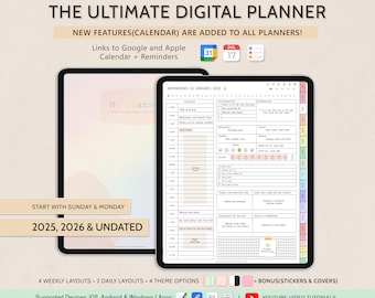 Digital Planner, Goodnotes Planner, 2025 2026 + Undated Digital Planner, iPad Planner, Android Planner | Daily Weekly Monthly Planner