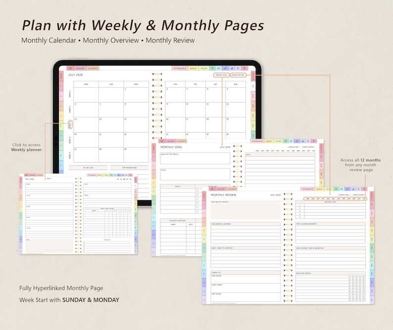 Digital Teacher Planner Midyear July 2026 to June 2027,   2026, 2027  + Undated Digital Planner Goodnotes Planner Notability iPad Planner Digital Teacher Planner Academic Planner, School Planner