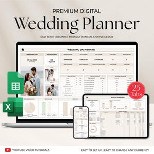 Wedding Planner Spreadsheet, Digital Wedding Budget Planner, Wedding Checklist Google Sheets Excel, Wedding Budget Template, Wedding Planner