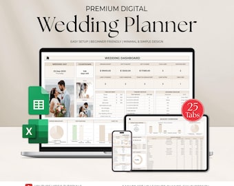 Wedding Planner Spreadsheet, Digital Wedding Budget Planner, Wedding Checklist Google Sheets Excel, Wedding Budget Template, Wedding Planner