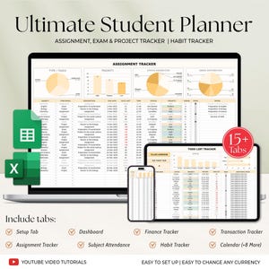 Student Academic Planner Spreadsheet, School Assignment Tracker Google Sheets Excel University Class Planner, College Study Planner Template