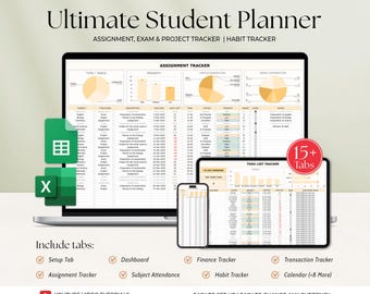 Student Academic Planner Spreadsheet, School Assignment Tracker Google Sheets Excel University Class Planner, College Study Planner Template