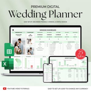 Wedding Planner Spreadsheet, Digital Wedding Budget Planner, Wedding Checklist Google Sheets Excel, Wedding Budget Template, Wedding Planner