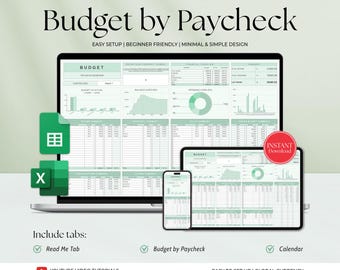 Plantilla de presupuesto de cheque de pago para hojas de cálculo de Google Presupuesto mensual Presupuesto quincenal Seguimiento de facturas Seguimiento de deudas Planificador financiero Plantilla de Excel