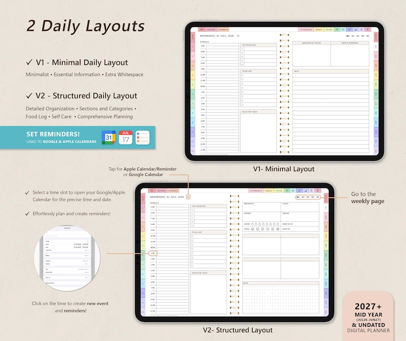 Digital Teacher Planner Midyear July 2026 to June 2027,   2026, 2027  + Undated Digital Planner Goodnotes Planner Notability iPad Planner Digital Teacher Planner Academic Planner, School Planner