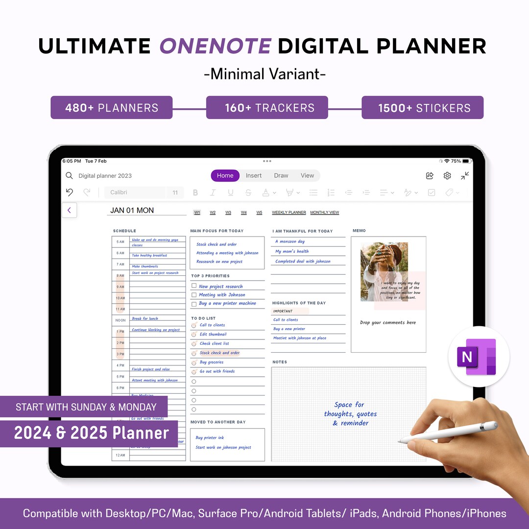 Onenote Digital Planner, 2024 2025 Dated Hyperlinked Daily Weekly