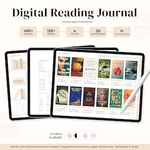 Digital Reading Journal, Digital Reading Planner, Reading Digital Planner, Goodnotes, Reading Tracker, Book Review, Reading Log, Bookshelf