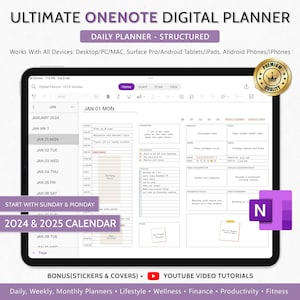 OneNote Digital Planner, 2024 2025 Digital Planner, Hyperlinked OneNote Planner-iPad, Android, Windows, PC, MacBook, Surface pro, Computer