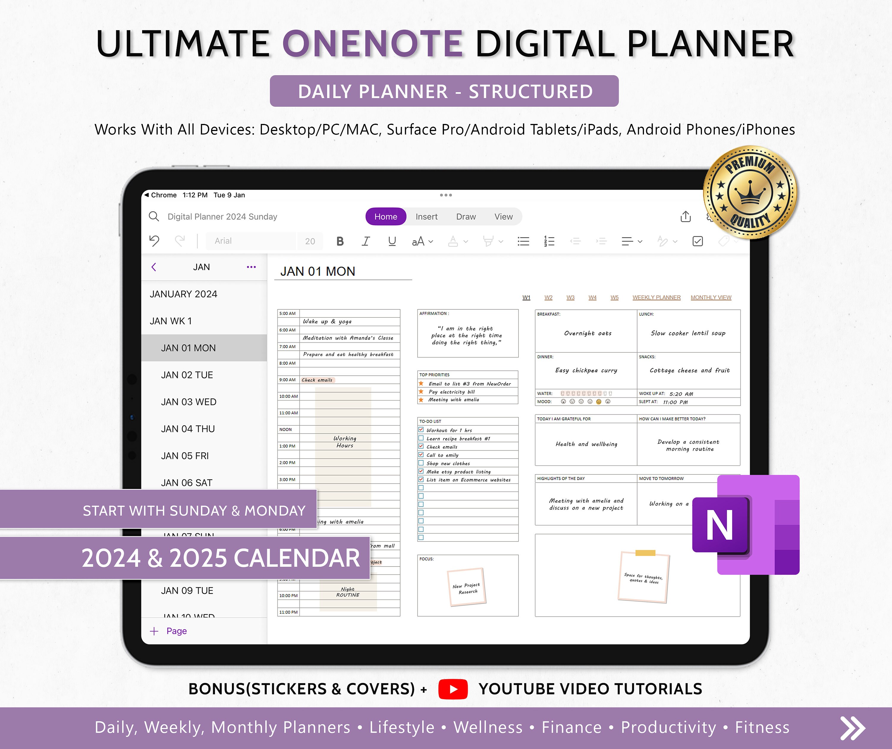 Onenote Digital Planner, 2024 2025 Digital Planner, Hyperlinked Onenote  Planner-ipad, Android, Windows, PC, Macbook, Surface Pro, Computer - Etsy