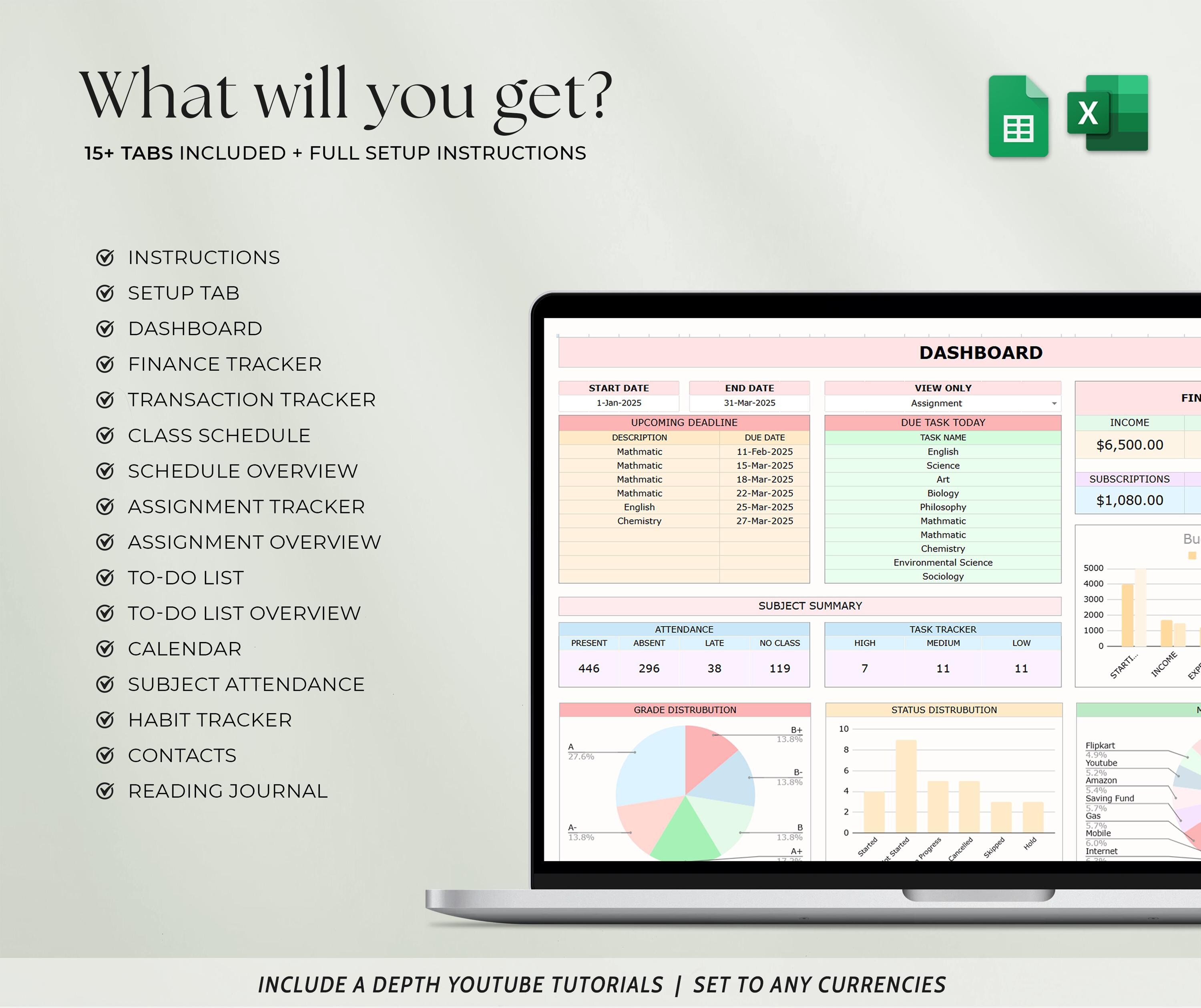 Academic Spreadsheet In Student Academic Planner Spreadsheet, School Assignment Tracker Google ...