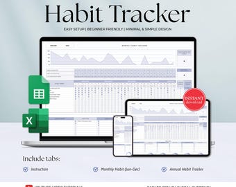 Habit Tracker Tabelle für Google Sheets Excel, Täglicher Habit Tracker, Wöchentliche Gewohnheiten, Habit Planner Dashboard,Zielplaner, Ziel-Tracker