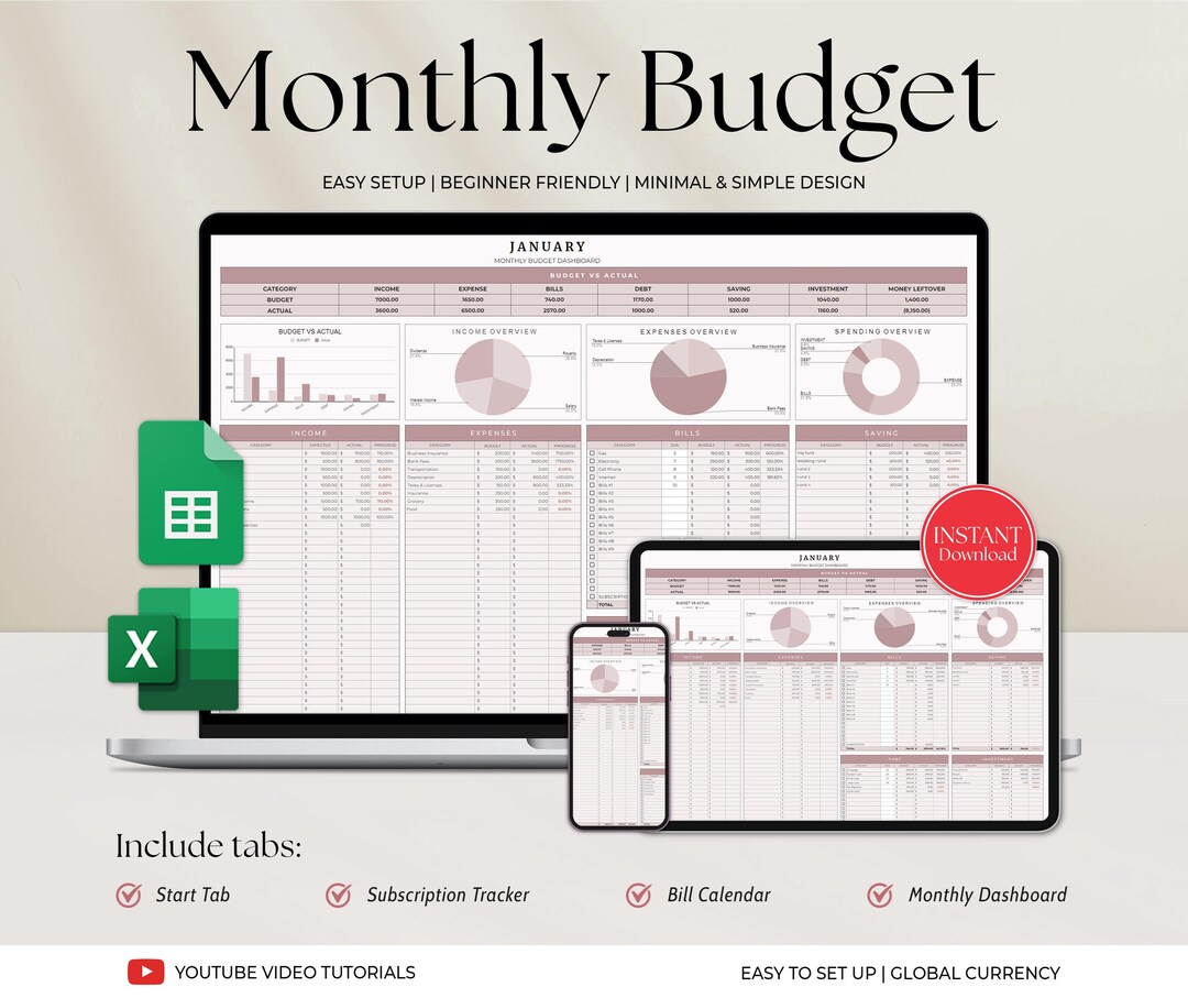 Monthly Budget Spreadsheet Google Sheets Excel Template Financial ...