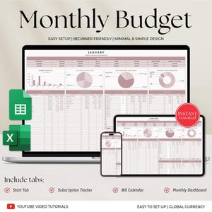 Monthly Budget Spreadsheet Google Sheets Excel Template Financial Planner Debt Snowball Sinking Funds Subscription Tracker Income Tracker