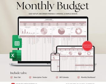 Monthly Budget Spreadsheet Google Sheets Excel Template Financial Planner Debt Snowball Sinking Funds Subscription Tracker Income Tracker