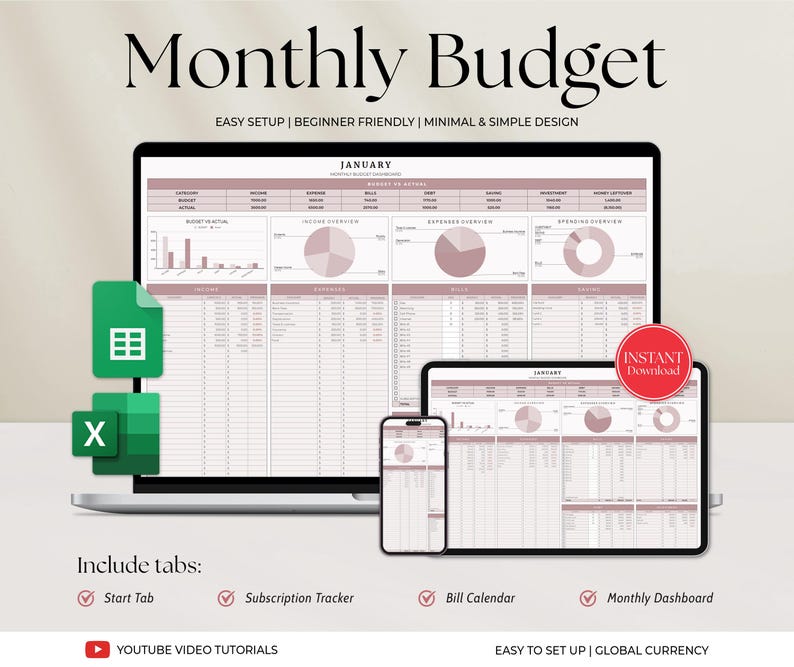 Monthly Budget Spreadsheet Google Sheets Excel Template Financial ...