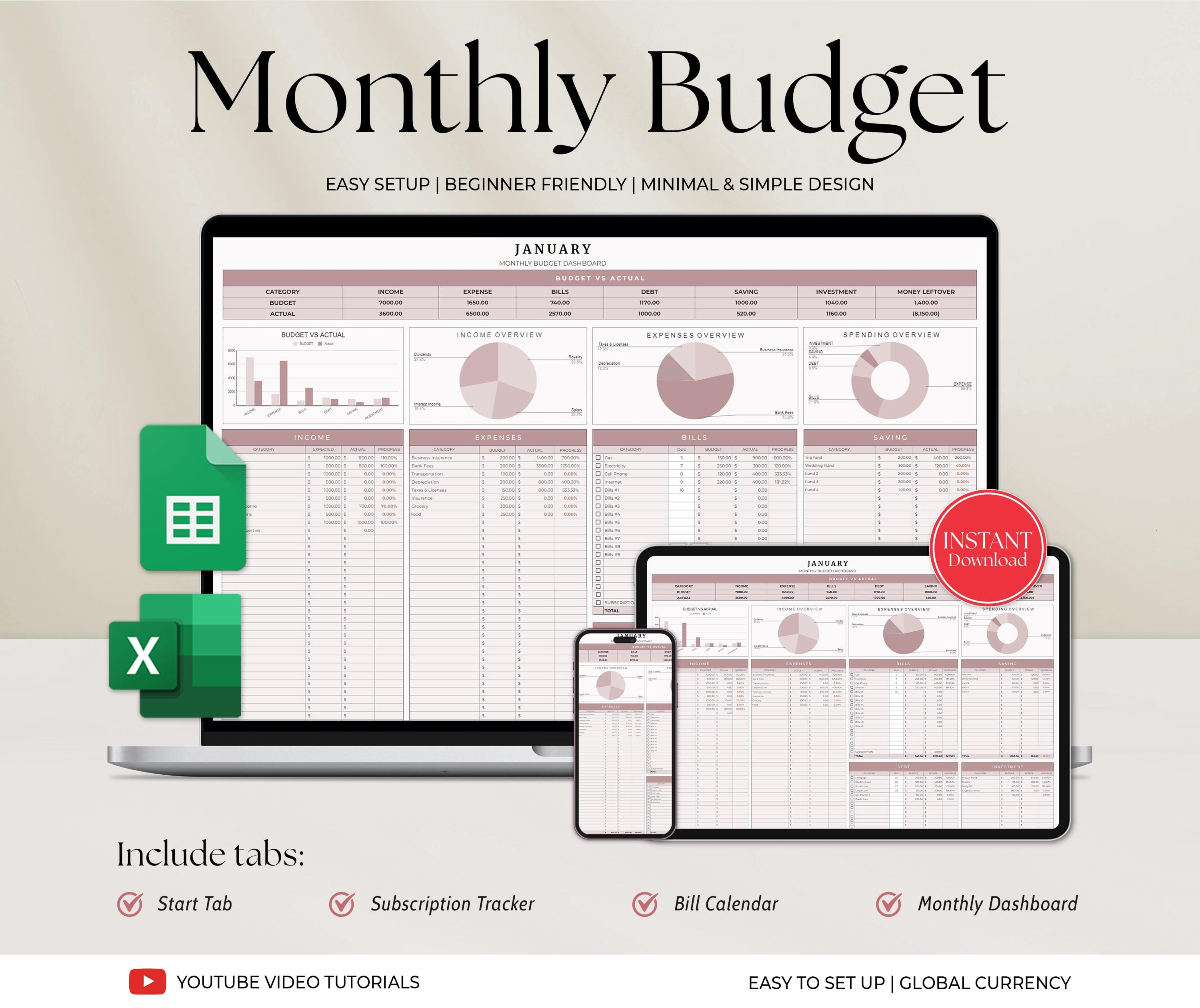 Monthly Budget Spreadsheet Google Sheets Excel Template Financial ...