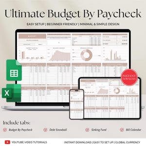 Ultimate Budget by Paycheck Spreadsheet Google Sheets Excel Template, Weekly Biweekly Monthly Planner, Debt Snowball, Subscription Tracker