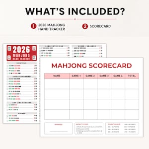 2026 Mahjong Hand Tracker, American Mah Jongg Scorecard (PDF Digital Download):A Mahjong hand tracker with various number combinations and game patterns. The document includes sections for consecutive runs, winds, dragons, and single combinations. It is a US Letter size, 11 x 8.5 inches.