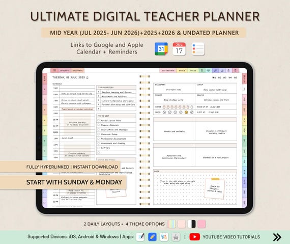 Digital Teacher Planner 2025 2026 Planner & Undated  Academic Planner, Lesson Planner, Homeschool Planner, Goodnotes iPad Samsung Noteshelf