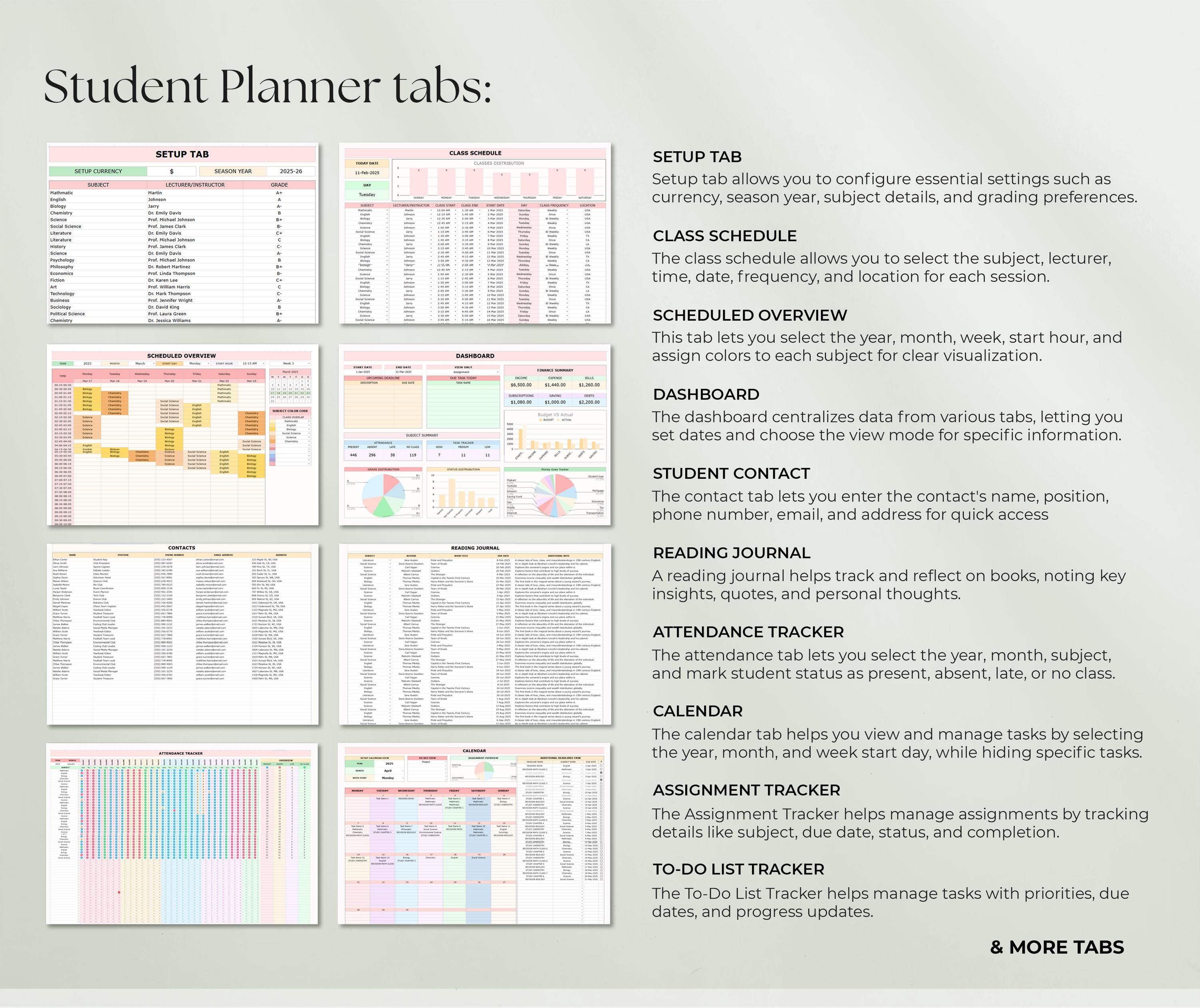 Student Academic Planner Spreadsheet, School Assignment Tracker Google ...