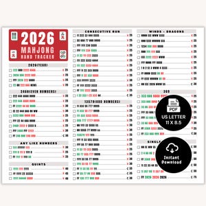 2026 Mahjong Hand Tracker, American Mah Jongg Scorecard (PDF Digital Download)