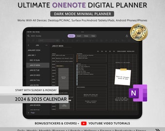 OneNote Digital Planner, Hyperlinked OneNote Planner, 2024 2025 Digital Planner- Android, iPad, Windows PC, MacBook, Surface pro, Computer