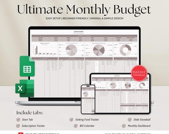 Ultimate Monthly Budget Spreadsheet Google Sheets Excel Template Debt Snowball Sinking Funds Subscription Tracker Income Expense Tracker