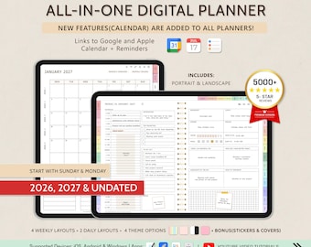 Digital Planner 2026, 2027 + Undated Planner, Goodnotes Planner, Daily Planner, Weekly Planner, Notability Planner, iPad Planner