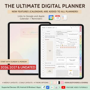 Digital Planner, Goodnotes Planner, 2026, 2027 + Undated Digital Planner, iPad Planner, Android Planner, Daily Weekly Monthly Planner