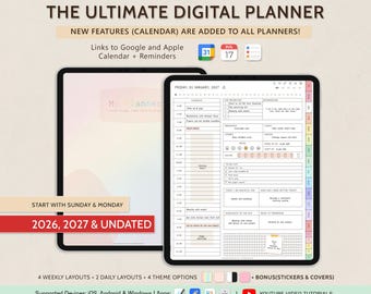 Digital Planner, Goodnotes Planner, 2026, 2027 + Undated Digital Planner, iPad Planner, Android Planner, Daily Weekly Monthly Planner