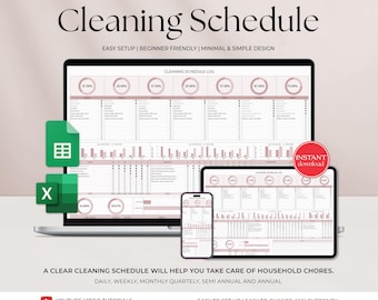 Cleaning Tracker Google Spreadsheet, Weekly Cleaning Checklist,  Excel Cleaning Planner,  Monthly, Yearly Chore Chart, House Chore List