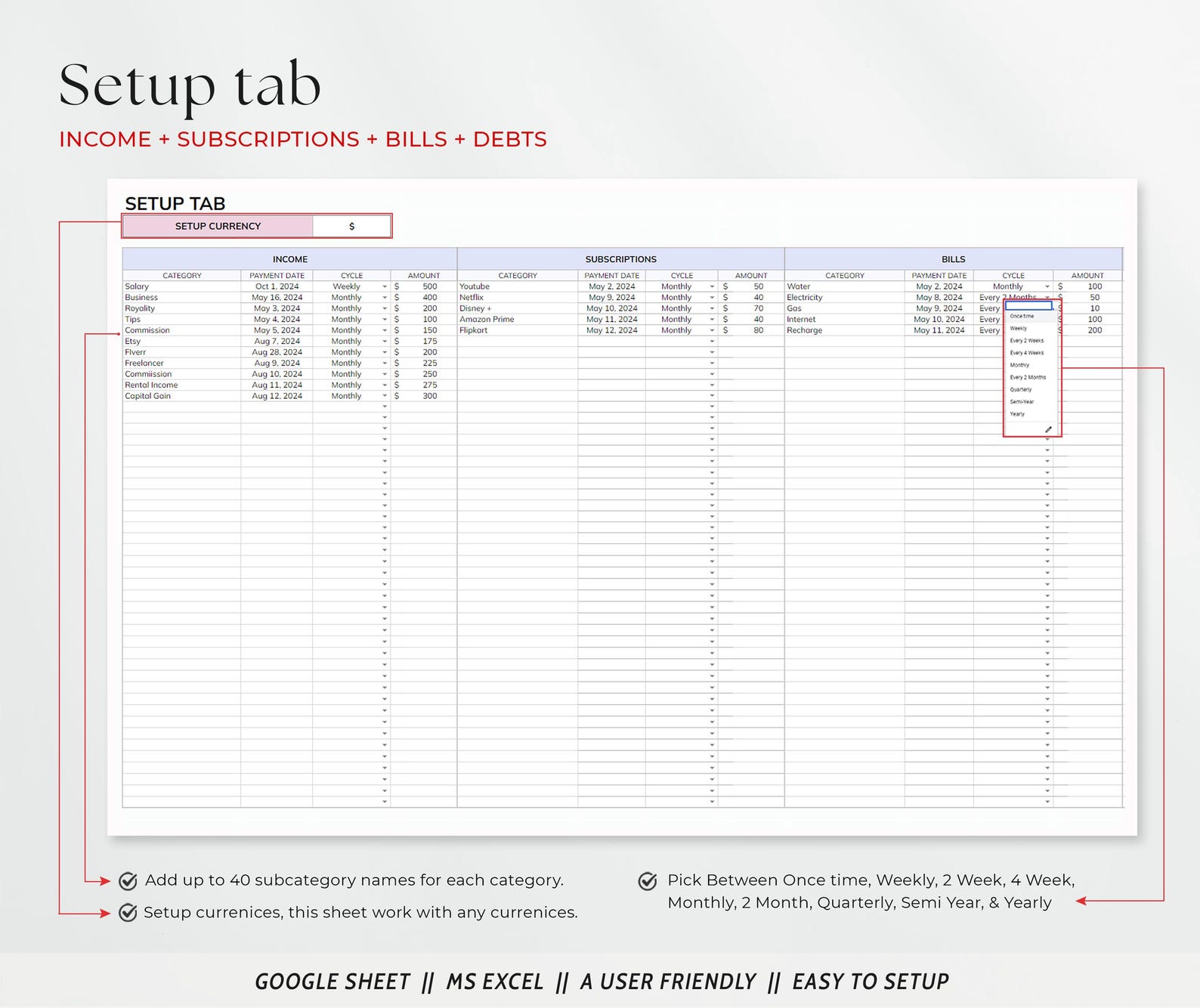 Bill Tracker Spreadsheet Google Sheets Excel Bill Calendar Monthly ...