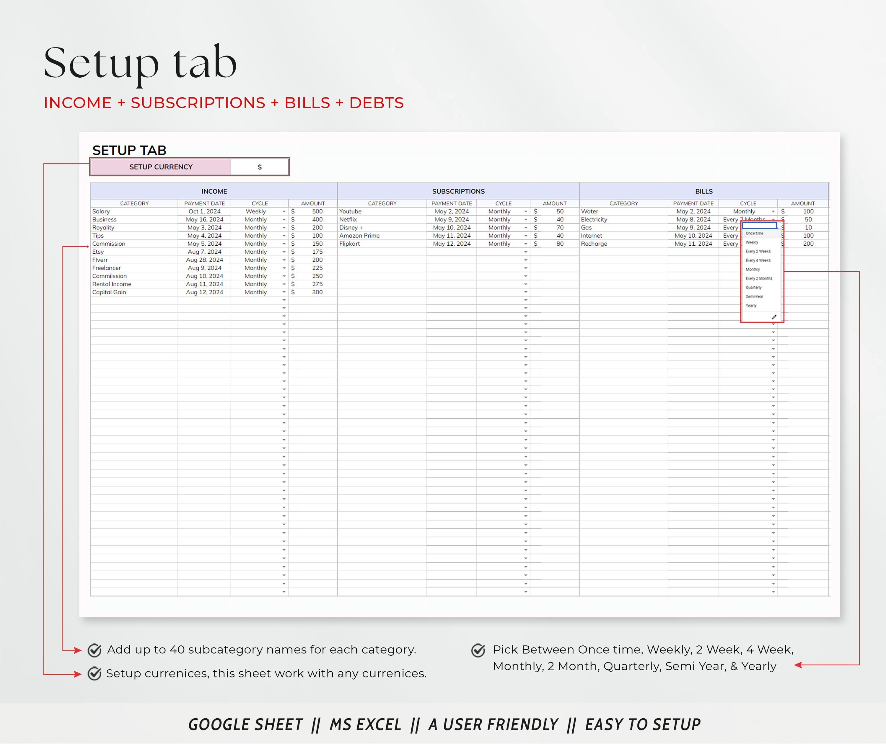 Bill Tracker Spreadsheet Google Sheets Excel Bill Calendar Monthly ...