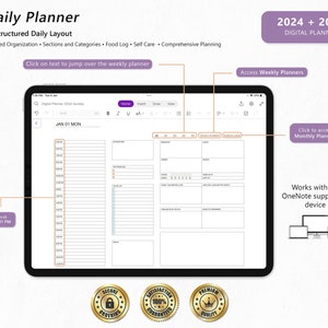 OneNote Digital Planner, 2024 2025 Digital Planner, Hyperlinked OneNote Planner-iPad, Android, Windows, PC, MacBook, Surface pro, Computer