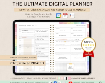 Planificador digital, Planificador GoodNotes, Planificador iPad, Planificador Notability, Planificador digital diario, semanal y mensual, Planificador 2025, 2026 y sin fecha