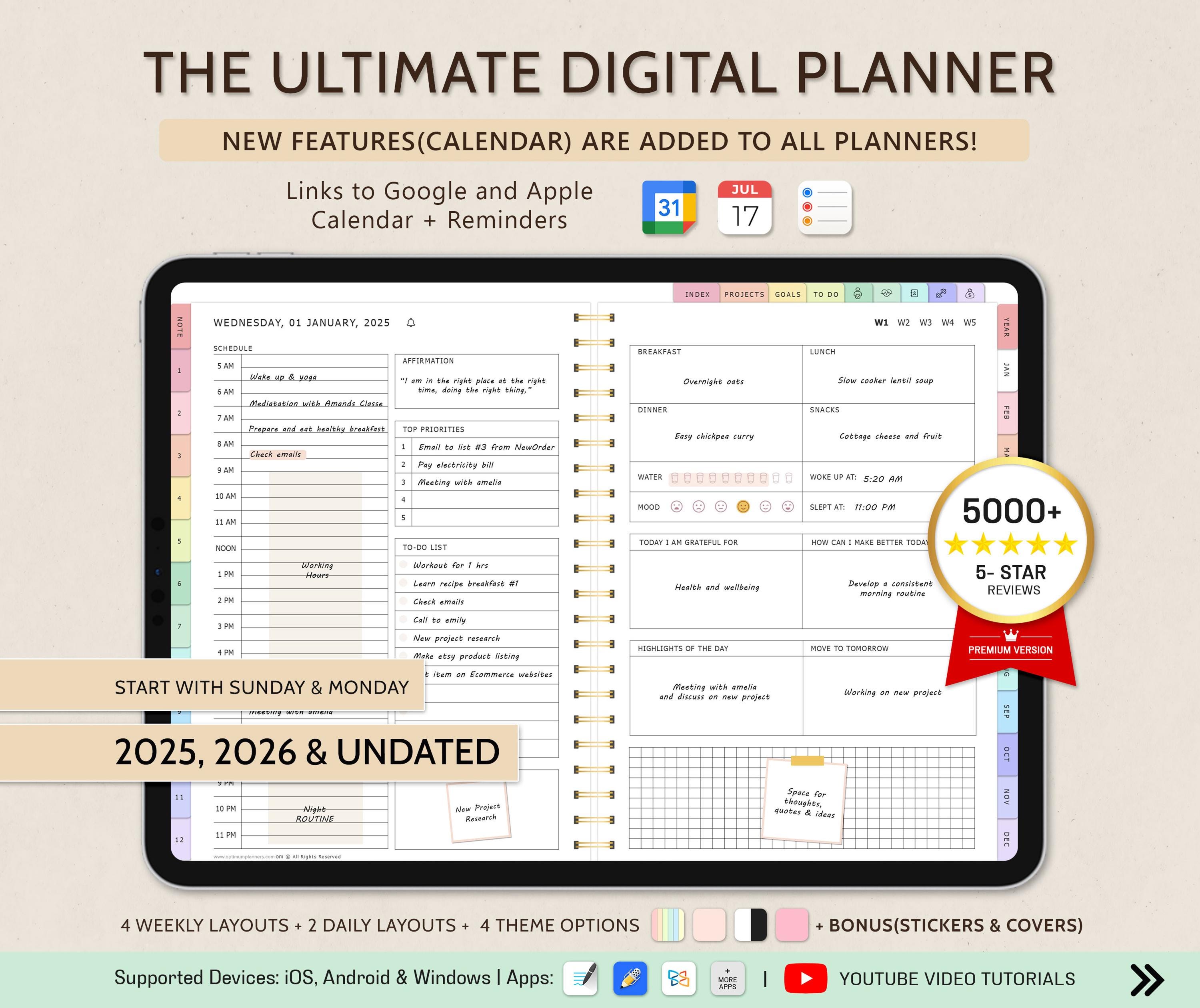 Digital Planner GoodNotes,2025 2026 & Undated Planner,Daily Planner,Weekly Planner,iPad Planner,Notability Planner,Apple Google Planner,Plan