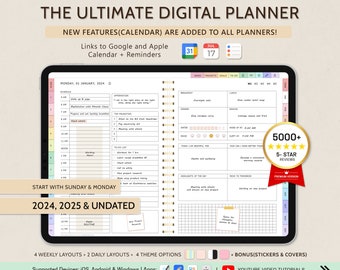 Digitaler Planer, GoodNotes-Planer, iPad-Planer, Notability-Planer, täglicher wöchentlicher monatlicher digitaler Planer, 2024 2025 + undatierter Planer