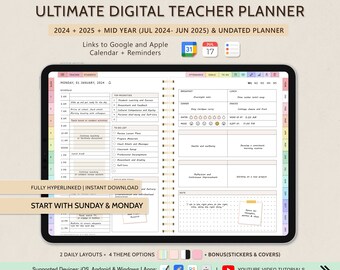 Digital Teacher Planner 2024 + 2025 Dated & Undated  Academic Planner, Lesson Planner, Homeschool Planner, Goodnotes iPad Samsung Noteshelf
