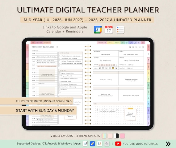 Digital Teacher Planner 2026 2027 Planner & Undated  Academic Planner, Lesson Planner, Homeschool Planner, Goodnotes iPad Samsung Noteshelf